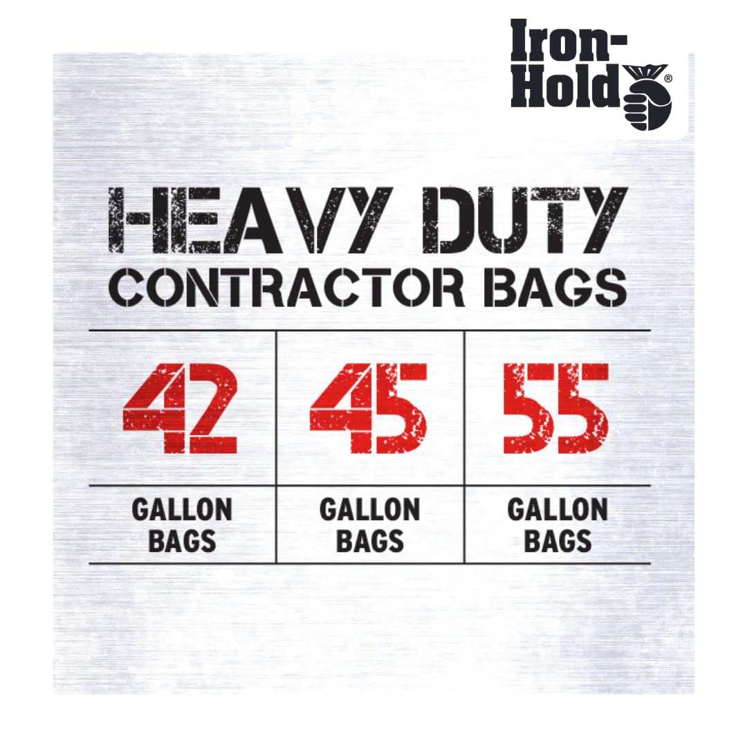 Iron Hold 1416608 Black 45 Gallon 3 mil thickness, Wing Tie, Heavy Duty Trash Can Liners from Berry, 18ct