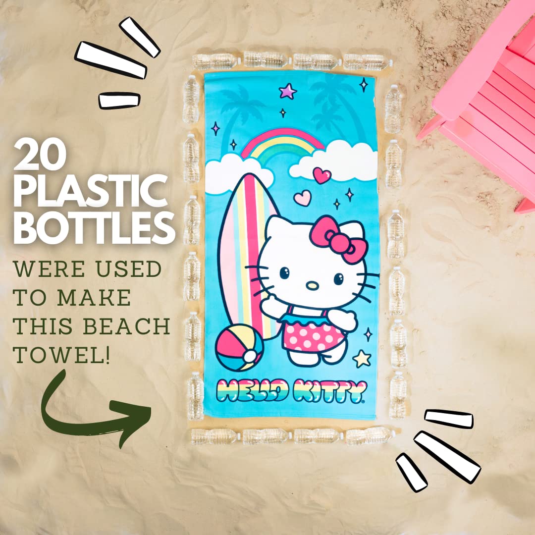 Franco Sanrio Hello Kitty - Toalla de Baño 100% Reciclada, Súper Suave y Ligera, Hecha de Botellas de Plástico Reciclado, 60 x 30 Pulgadas (Producto Oficial de Sanrio)