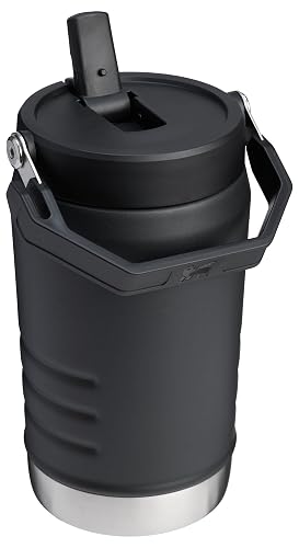 Stanley IceFlow 2.0 - Jarra de Paja abatible con asa de 40 onzas, Tapa giratoria y Popote abatible, a Prueba de Fugas para Viajes y Deportes, Acero Inoxidable Aislado, sin BPA, Negro 2.0