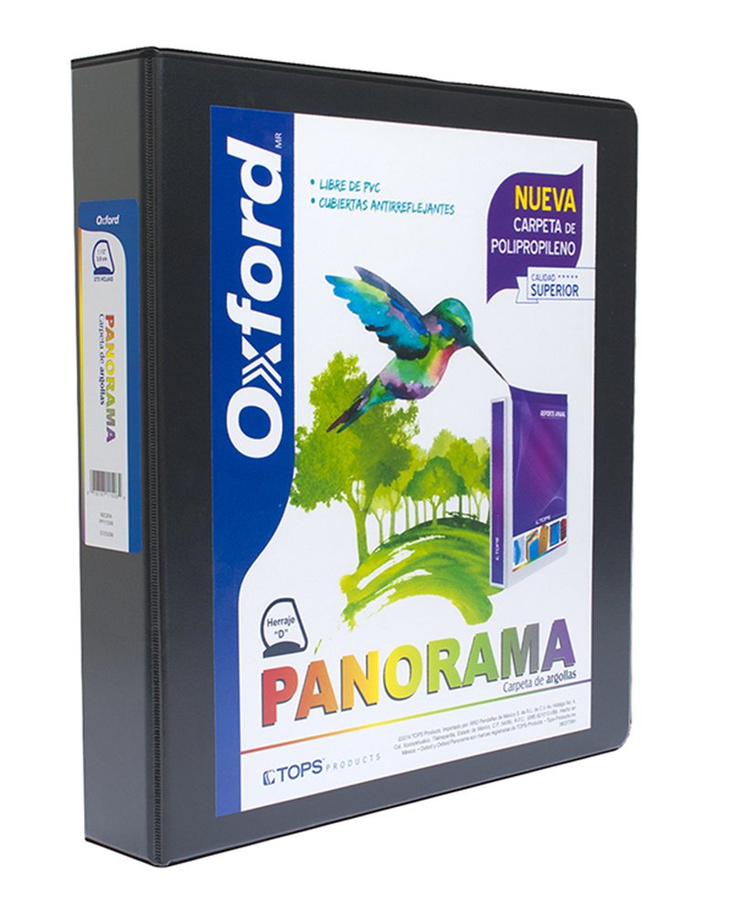 Oxford PP11506 Carpeta de Argollas Panorama Tamaño Carta con Polipropileno, Herraje"D" de 1 1/2", Color Negra