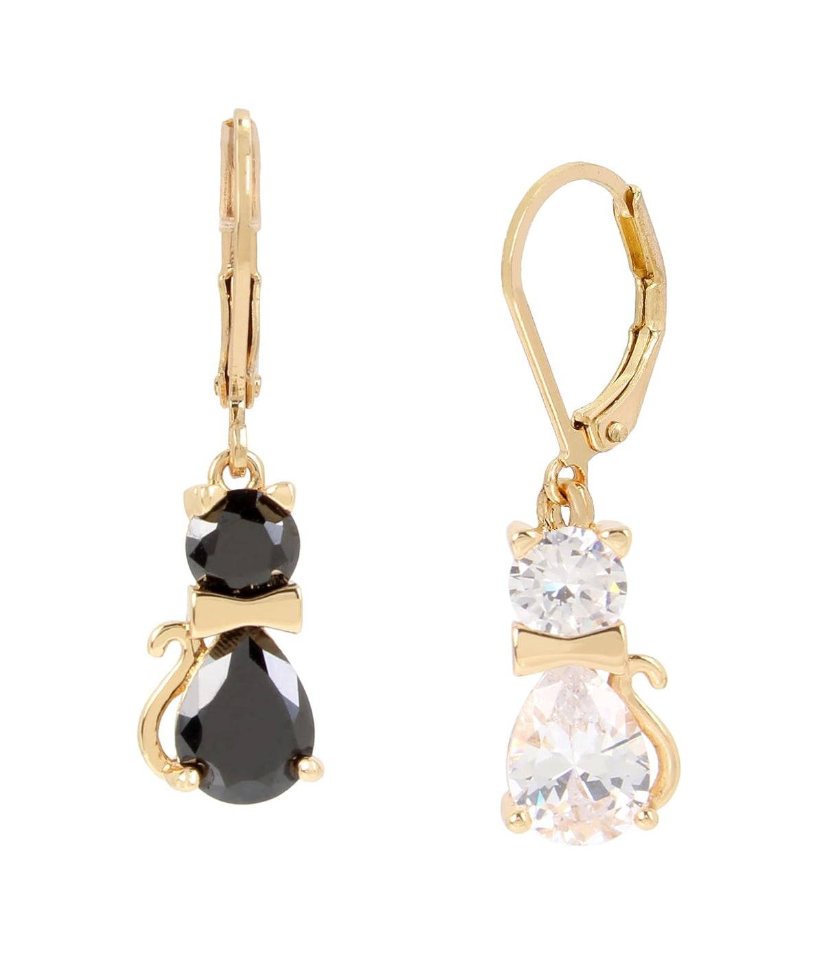 Betsey Johnson - arete de gota con diseño de gato de circonita cúbica, color vidrio/negro, Una talla, Metal, Circonia cúbica