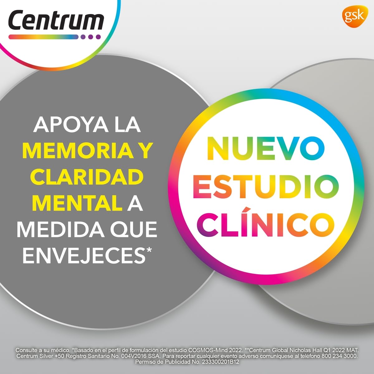 Centrum Multivitamínico Silver +50 con Magnesio, Vitamina C, Calcio, Potasio y Zinc, 100 Tabletas