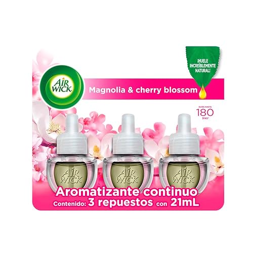 Airwick Aromatizante de Ambiente Continuo, Magnolia & Cherry Blossom, 3 Repuestos de 20 ml c/u.