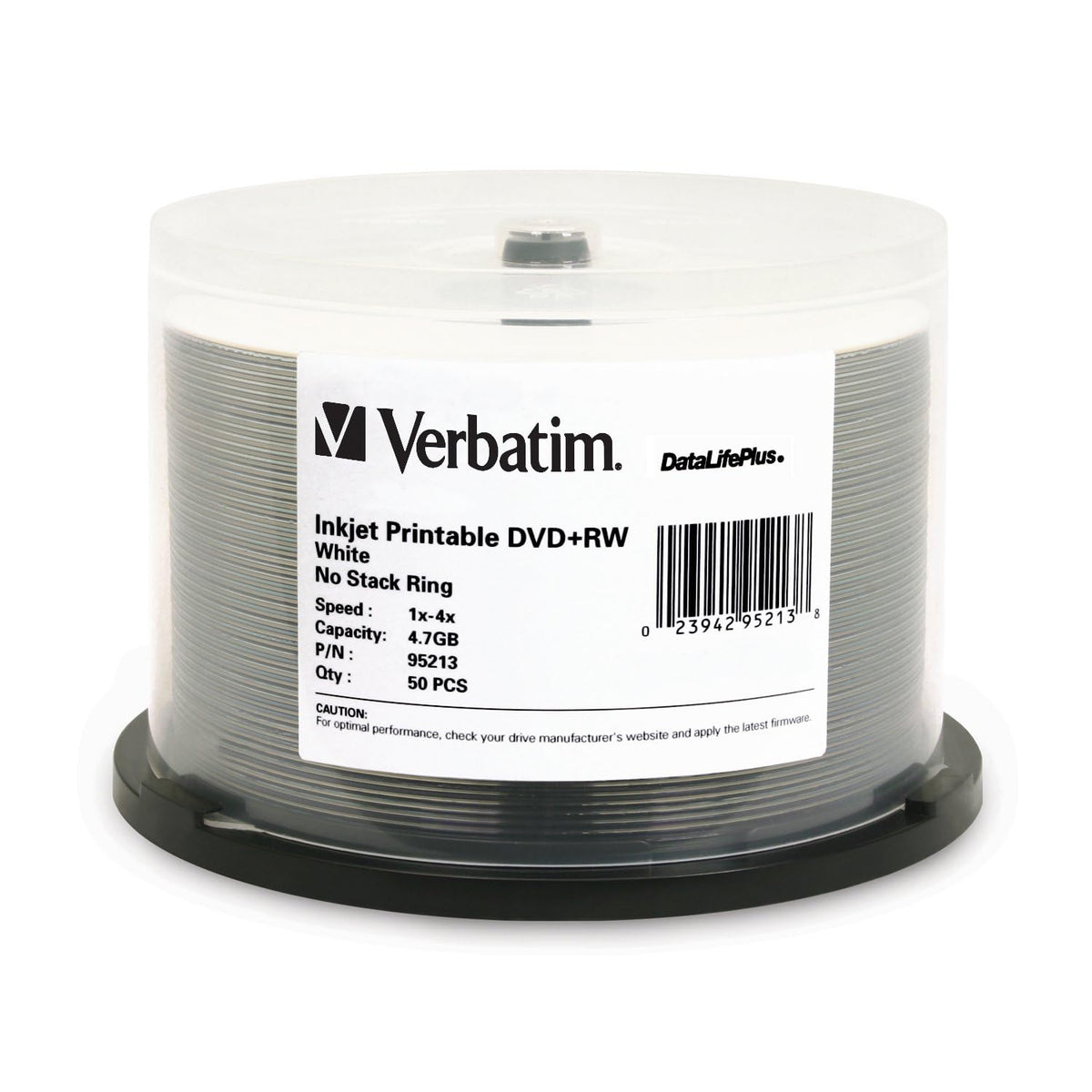 Verbatim DVD+RW 4.7GB 4X DataLifePlus White Inkjet Printable 50pk Spindle