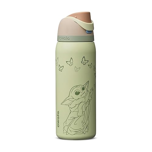 Owala Star Wars FreeSip - Botella de agua aislada de acero inoxidable con popote para deportes, viajes y escuela, botella de agua deportiva sin BPA, 32 onzas, GroGu