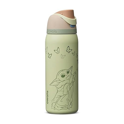 Owala Star Wars FreeSip - Botella de agua aislada de acero inoxidable con popote para deportes, viajes y escuela, botella de agua deportiva sin BPA, 32 onzas, GroGu