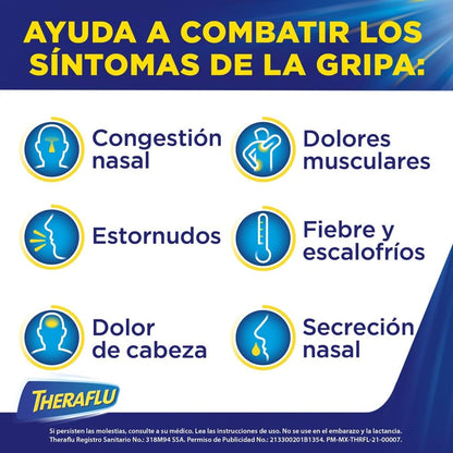 Theraflu Noche, Té Antigripal para Resfriado Severo, 10 Sobres
