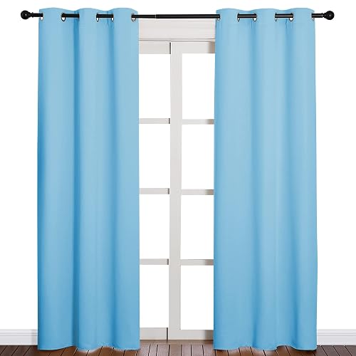 NICETOWN Cortinas Opacas Azul Celeste - Cortinas Gruesas Ollaos Telas Termicas Aislantes Frio Calor/Paneles para Ventanas Pequeñas Dormitorio Cocina(Azul, 1 Par, 107 x 213 cm)