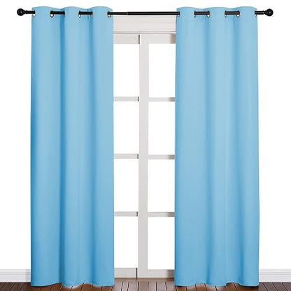 NICETOWN Cortinas Opacas Azul Celeste - Cortinas Gruesas Ollaos Telas Termicas Aislantes Frio Calor/Paneles para Ventanas Pequeñas Dormitorio Cocina(Azul, 1 Par, 107 x 213 cm)
