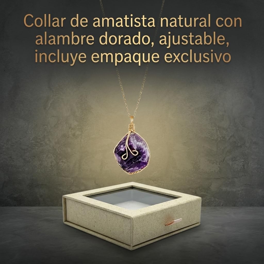 XYPHIELLE Collar de Amatista Púrpura Natural para Mujer, Dije de Cristal Espiritual Envuelto en Alambre, Joyería de Sanación y Estilo Boho, Regalo de Calma
