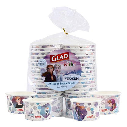 Glad para Niños Disney Frozen Cuencos de Papel 6oz, 32 Unidades | Tazas de Anna y Elsa para Meriendas | Uso Diario Infantil