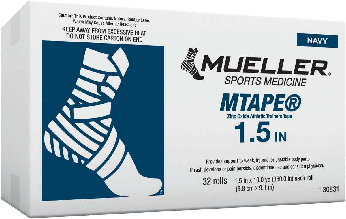 MUELLER Sports Medicine MTape - Paquete de Rollos de Cinta Deportiva de Calidad, fácil de rasgar para una Cinta rápida y eficaz, 1.5 Pulgadas x 10 Yardas por Rollo, 32 Rollos