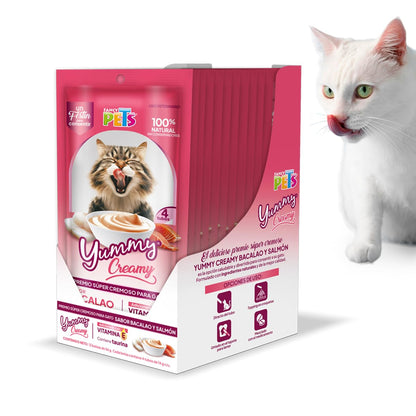 Premio cremoso lamible Fancy Pets Yummy Creamy para gato, surtido atún y salmón - Bacalao y Salmon - 48 TUBOS