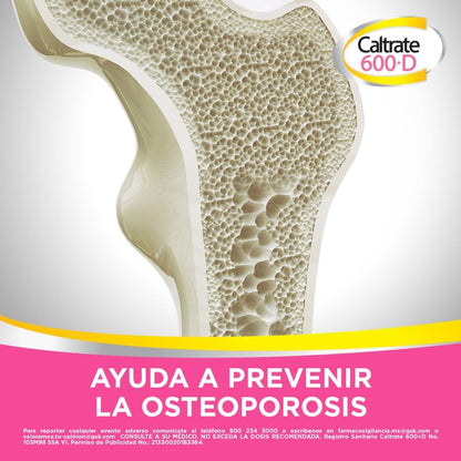 Caltrate Suplemento de Calcio 600 +D 600mg / 400 UI Frasco con 60 tabletas