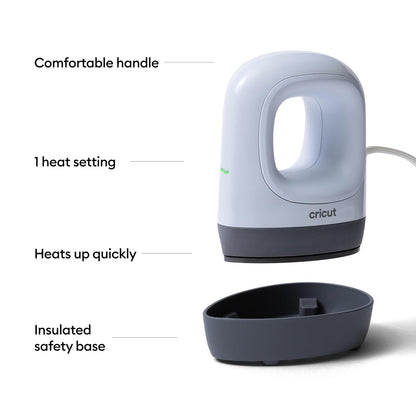 Cricut EasyPress Mini LT - Azul - Mini prensa de calor para presionar zapatos, ropa de bebé, camisetas y más, fácil de usar con un solo ajuste, punta de precisión, mini plancha compacta y portátil