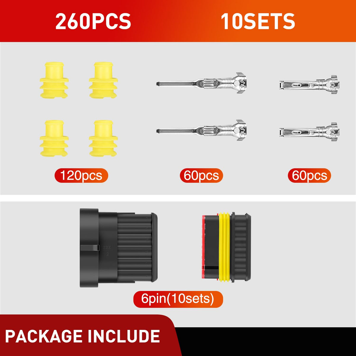 Nilight - 260 conectores eléctricos de 6 pines, conector de cable macho y hembra, impermeable, conector de 6 vía para automóvil, camión, motocicleta, barco, juego de 10.