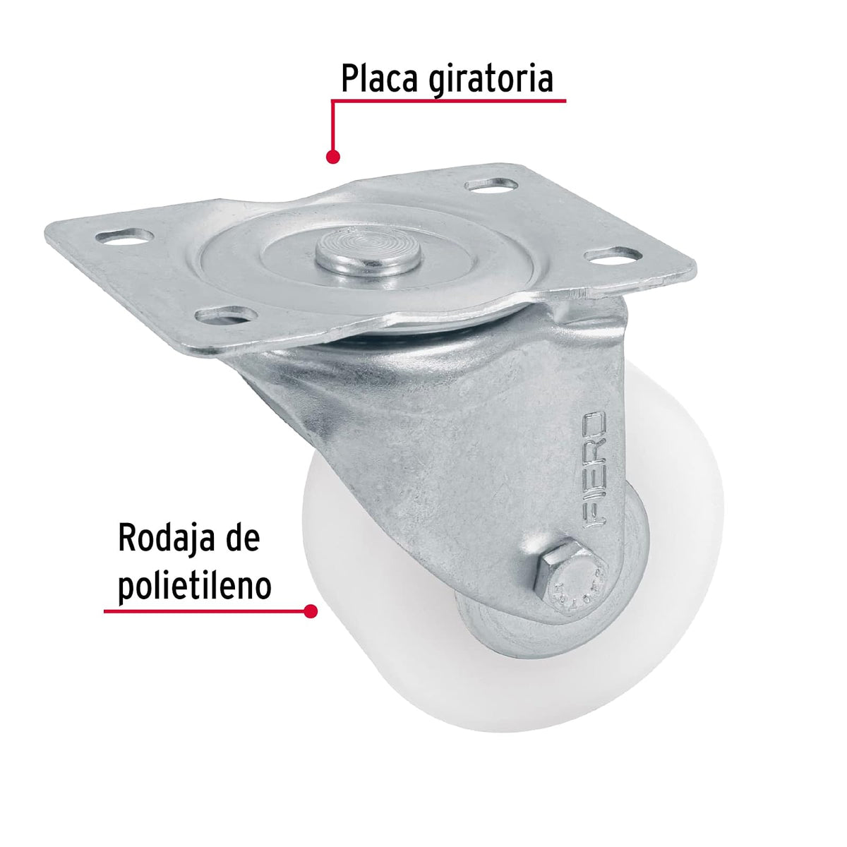 Fiero RO-226, Rodaja de polietileno 3", placa giratoria, pisada 29mm