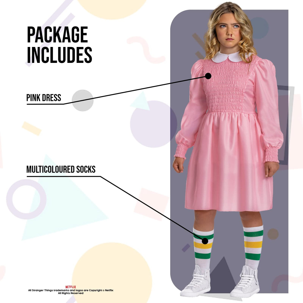 Disguise Eleven - Disfraz de vestido rosa para niños, disfraz oficial de Stranger Things (talla L (10-12)