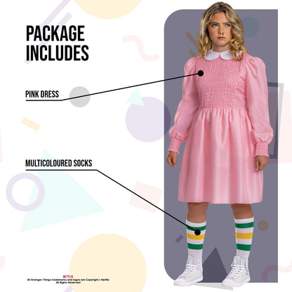 Disguise Eleven - Disfraz de vestido rosa para niños, disfraz oficial de Stranger Things (talla L (10-12)