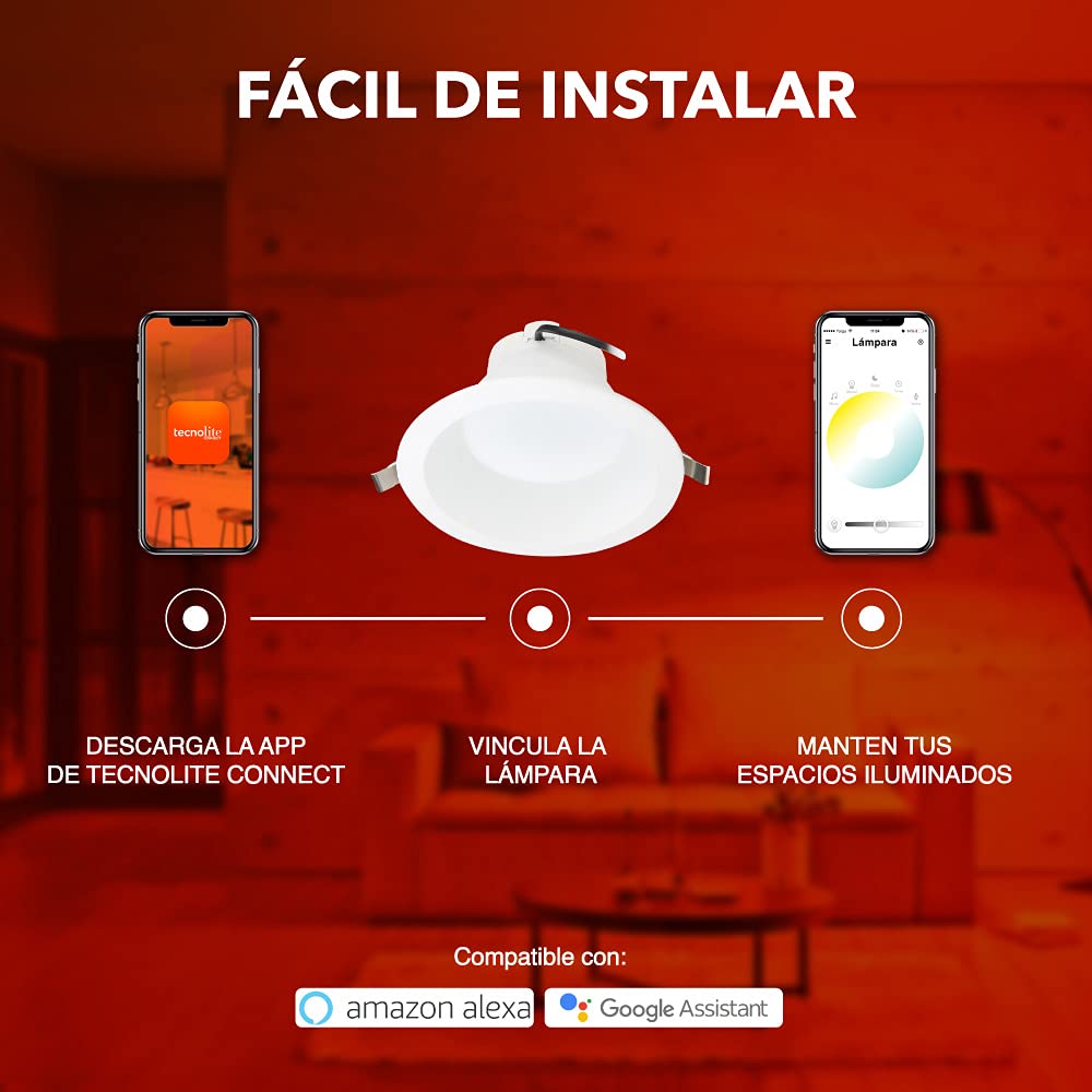 Tecnolite Connect Lampara LED Inteligente Downlight LED Inteligente,Tecnolite, ATIK II SMART, 13 W, CCT Atenuable, Compatible con Tecnolite Connect App Compatible con Alexa, Contenido 1 Lá
