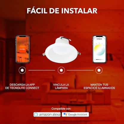 Tecnolite Connect Lampara LED Inteligente Downlight LED Inteligente,Tecnolite, ATIK II SMART, 13 W, CCT Atenuable, Compatible con Tecnolite Connect App Compatible con Alexa, Contenido 1 Lá