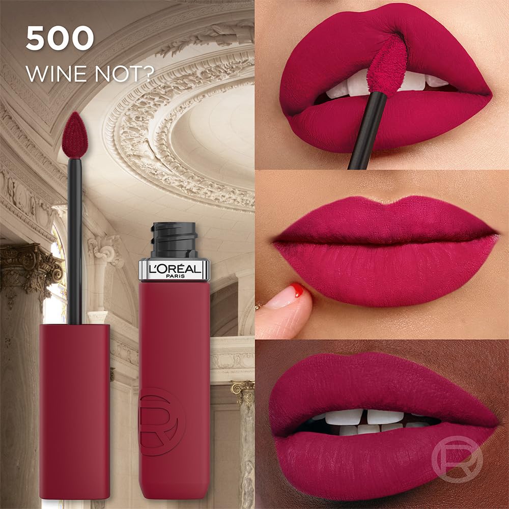 L’Oréal Paris Infaillible Le Matte Resistance Labial Líquido de Larga Duración por 16H, a Prueba de Agua, Color Intenso, con Ácido Hialurónico, Tono Wine Not