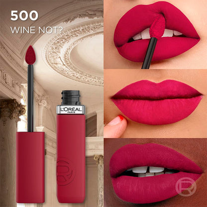 L’Oréal Paris Infaillible Le Matte Resistance Labial Líquido de Larga Duración por 16H, a Prueba de Agua, Color Intenso, con Ácido Hialurónico, Tono Wine Not
