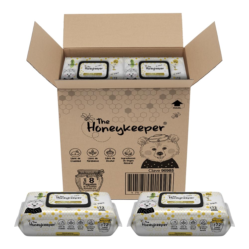 The Honeykeeper, Toallitas Húmedas para Bebé, Tela Biodegradable Aroma a Miel, Caja con 576 Toallitas (8 paquetes de 72 toallitas c/u)