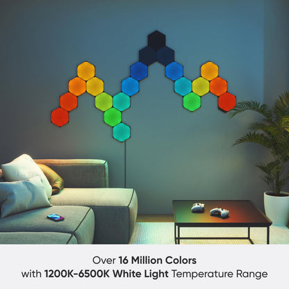 NANOLEAF SHAPES Hexagon Black 9-Pack Starter | Compatible con Alexa, decoración de pared para el hogar para sala de estar con sincronización de música, kit más inteligente