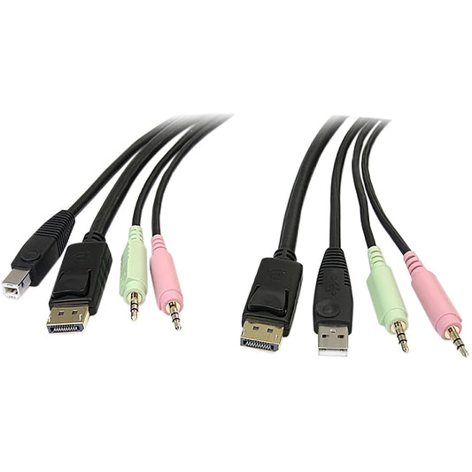 StarTech.com DP4N1USB6 6 Feet 4-in-1 USB DisplayPort KVM Switch Cable with Audio and Microphone