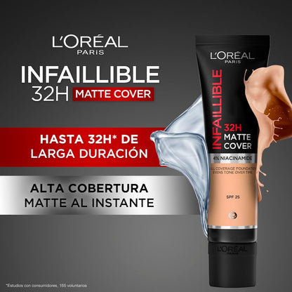 L'Oreal Paris, Base De Maquillaje De Alta Cobertura Mate Y Larga Duración, Infallible 32H Matte Cover, Tono 115 Beige Doré, 30Ml