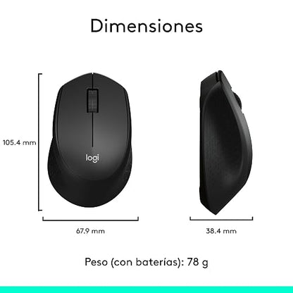 Logitech M280 Mouse Inalámbrico, 2.4 GHz, Nano Receptor USB, Seguimiento Óptico, Resolución 1000 dpi, 3 Botones, Batería de 18 Meses, Compatible con PC, Mac, Laptop, Chromebook - Negro