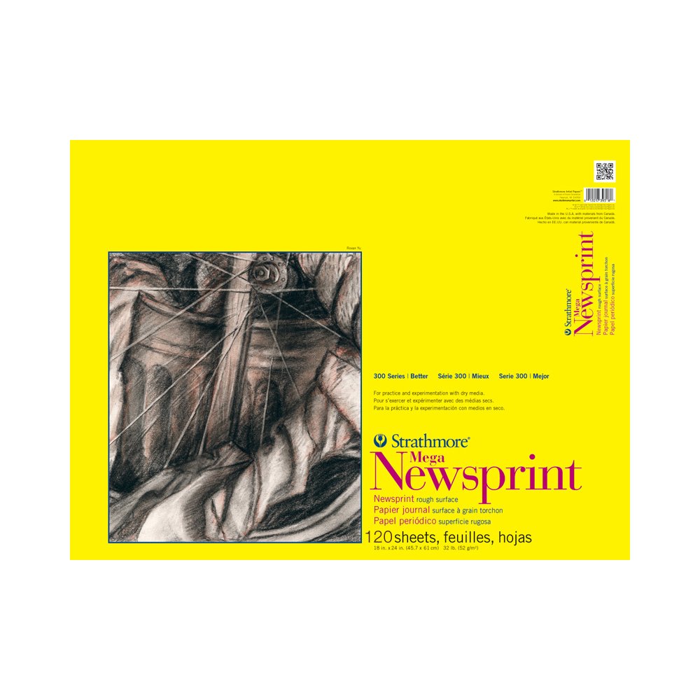 Strathmore 300 Series - Bloc de papel para papel de periódico, encuadernado con cinta, 14 x 17 pulgadas, 50 hojas (32 lb/52 g) - Papel de arte para adultos y estudiantes - Practica bocetos con carbón,