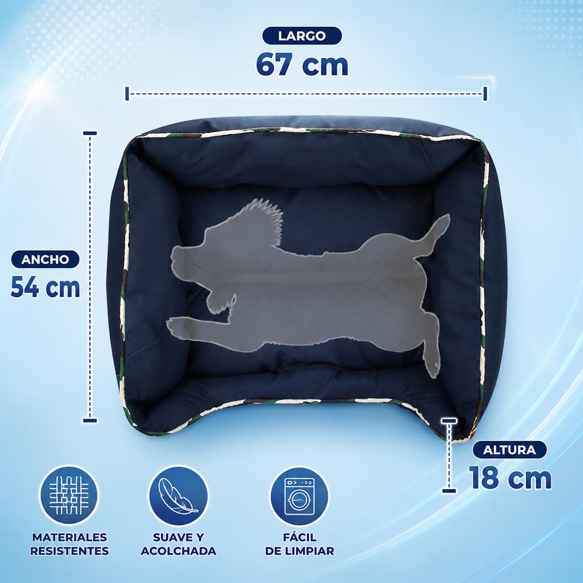Fancy Pets Cama Corgi para Perros Chica 53 x 44 x 22 cm Azul Cama Acolchada con Orilla Suave Lavable y Resistente para Descanso Diario