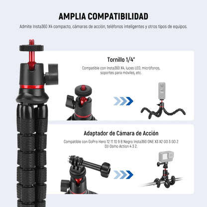 Neewer - Trípode para iPhone con Adaptador de Montaje de cámara de acción y Soporte para teléfono, Mini cámara Flexible para trípode Compatible con GoPro Samsung DSLR cámara Web para Vlog, grabación