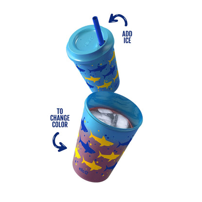 Ello Kids - Vasos de plástico reutilizables que cambian de color con tapas giratorias a prueba de salpicaduras y popote, sin BPA, apto para lavaplatos, 12 onzas, selva tropical, paquete de 4