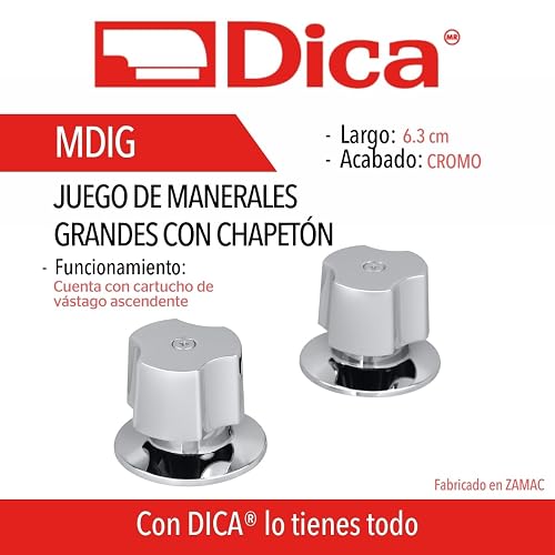 DICA Juego de 2 Manerales Grandes con Chapetón, Zamac, Acabado Cromo, MDIG