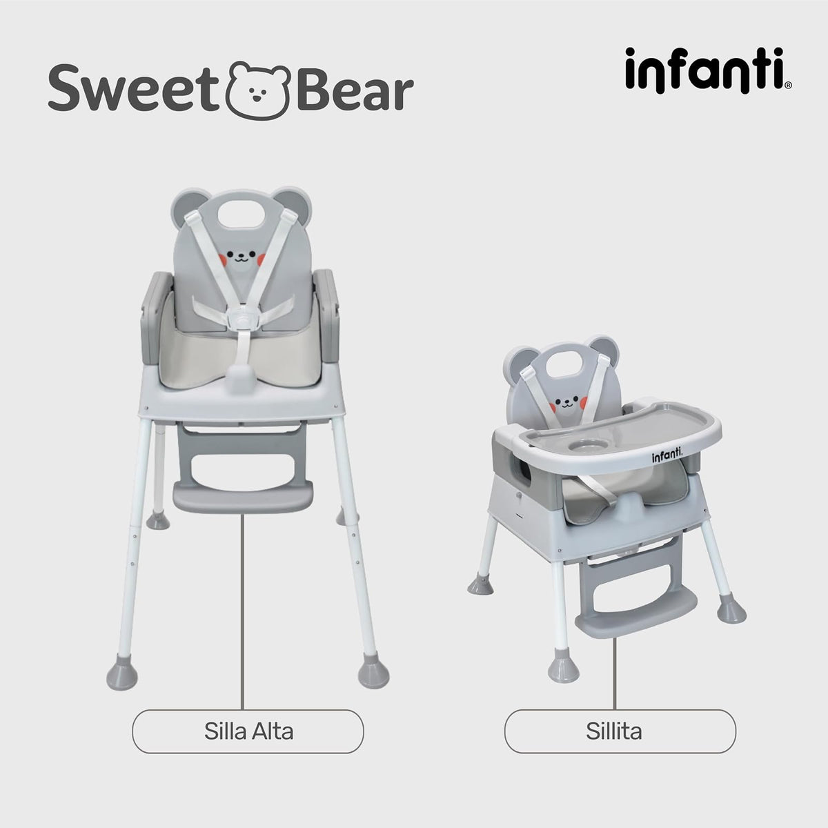 Infanti, Silla 4 En 1 Arnes De 5 Puntos Ligera Práctica Y Plegable Sweet Bear Gris