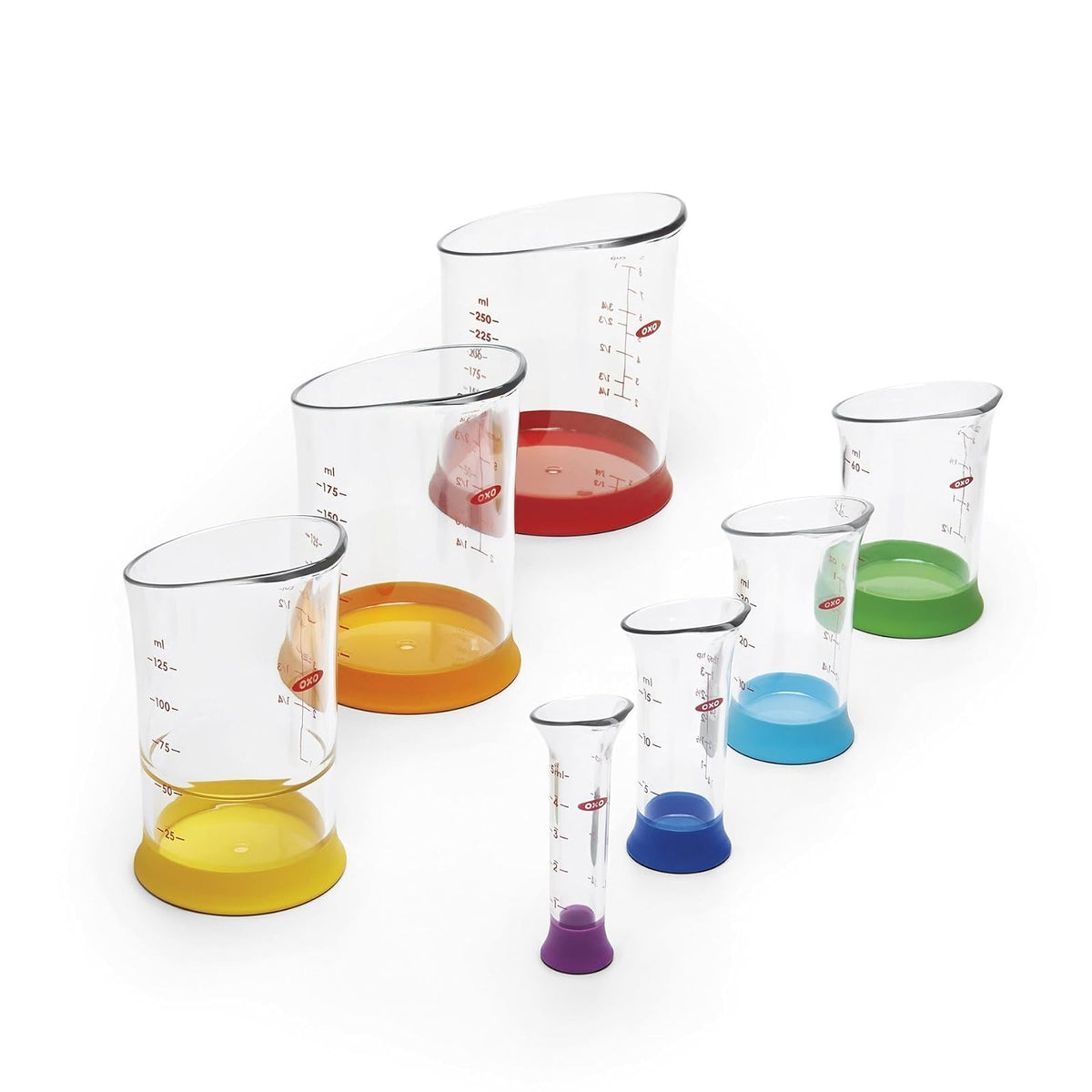 Oxo 11124400 Juego Vasos Medidor Plástico de Diferente Capacidad, 7 Piezas, Multicolor