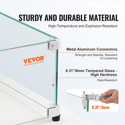 VEVOR Protector contra el Viento para brasero de Gas, 543x543x191 mm Protector contra el Viento de Vidrio Templado Pantalla Protectora Cuadrada Protector contra Llamas a Prueba de Viento Espesor 8 mm