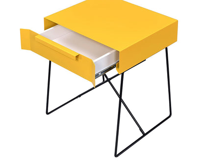 Major-Q Mesa Auxiliar Estilo Retro con Base de Metal para recámara/Sala de Estar/Sala de Juegos, Amarillo Acabado 18 x 15 x 22