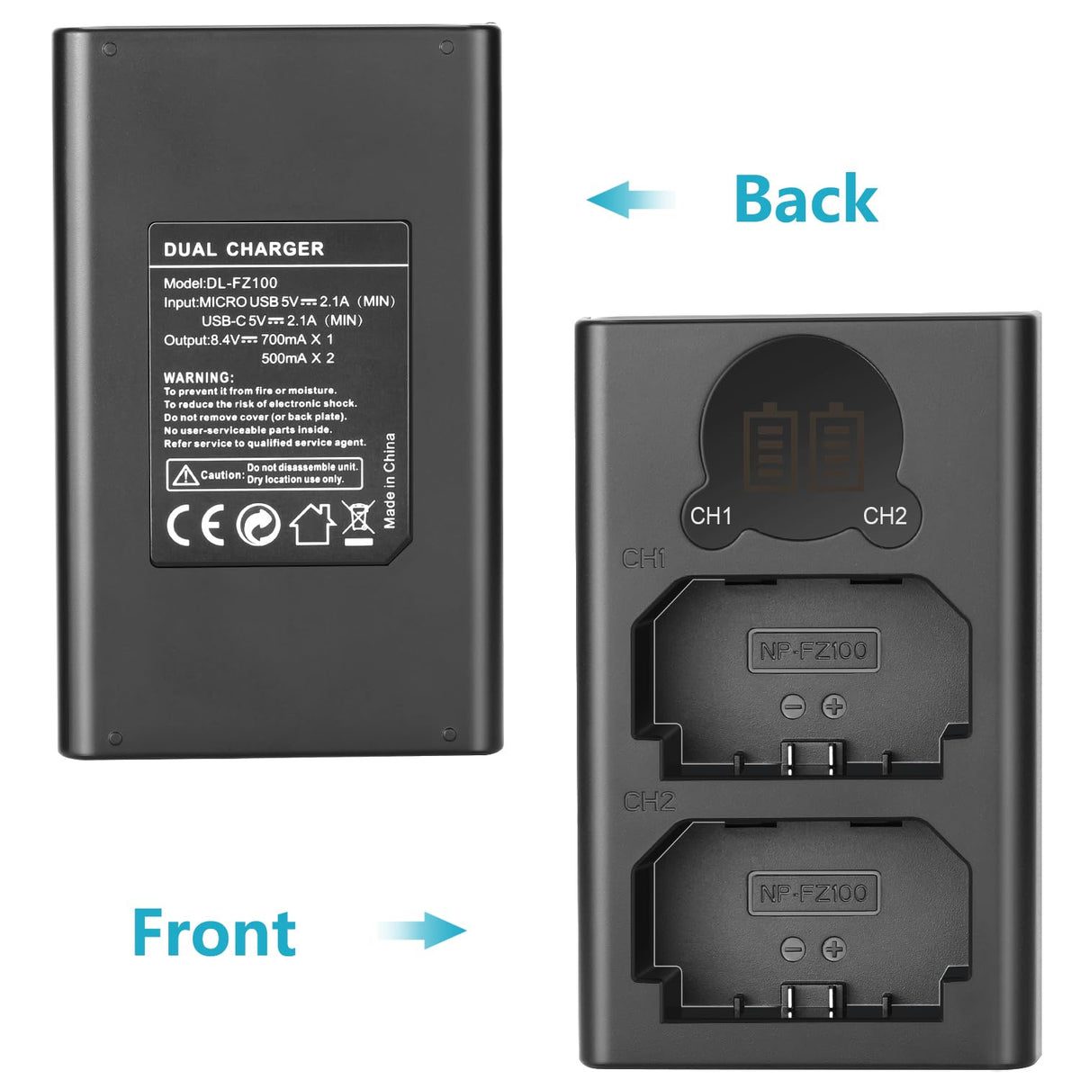 NEEWER Dual USB-Cargador para Sony NP-FZ100 Bateria con LCD Display | Compatible con Sony ZV-E1, FX3, FX30, A1, A9 II, A7R V, A7S III, A7 IV, A6600, A7C Camaras, Versatile Charging Options