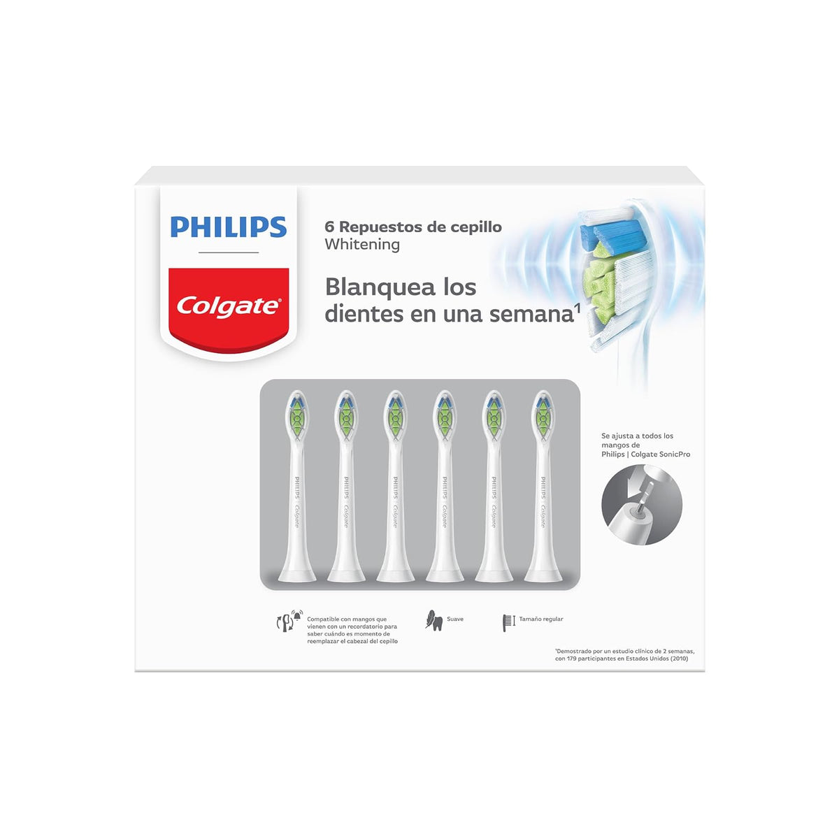 Colgate Repuesto Cepillo Eléctrico Philips Limpieza Profunda 6 Unidades | Hasta 100% Menos Manchas en Solo 7 días, Remueve 7X Más Placa, Las Cerdas Centrales Eliminan las Manchas Superficiales