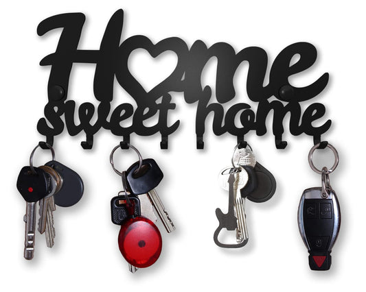 M-KeyCases Home Sweet Home - Soporte para llaves de pared (estante de 8 ganchos) decorativo, colgador de metal para puerta delantera, cocina o garaje | tienda, trabajo, coche, llaves de vehículo