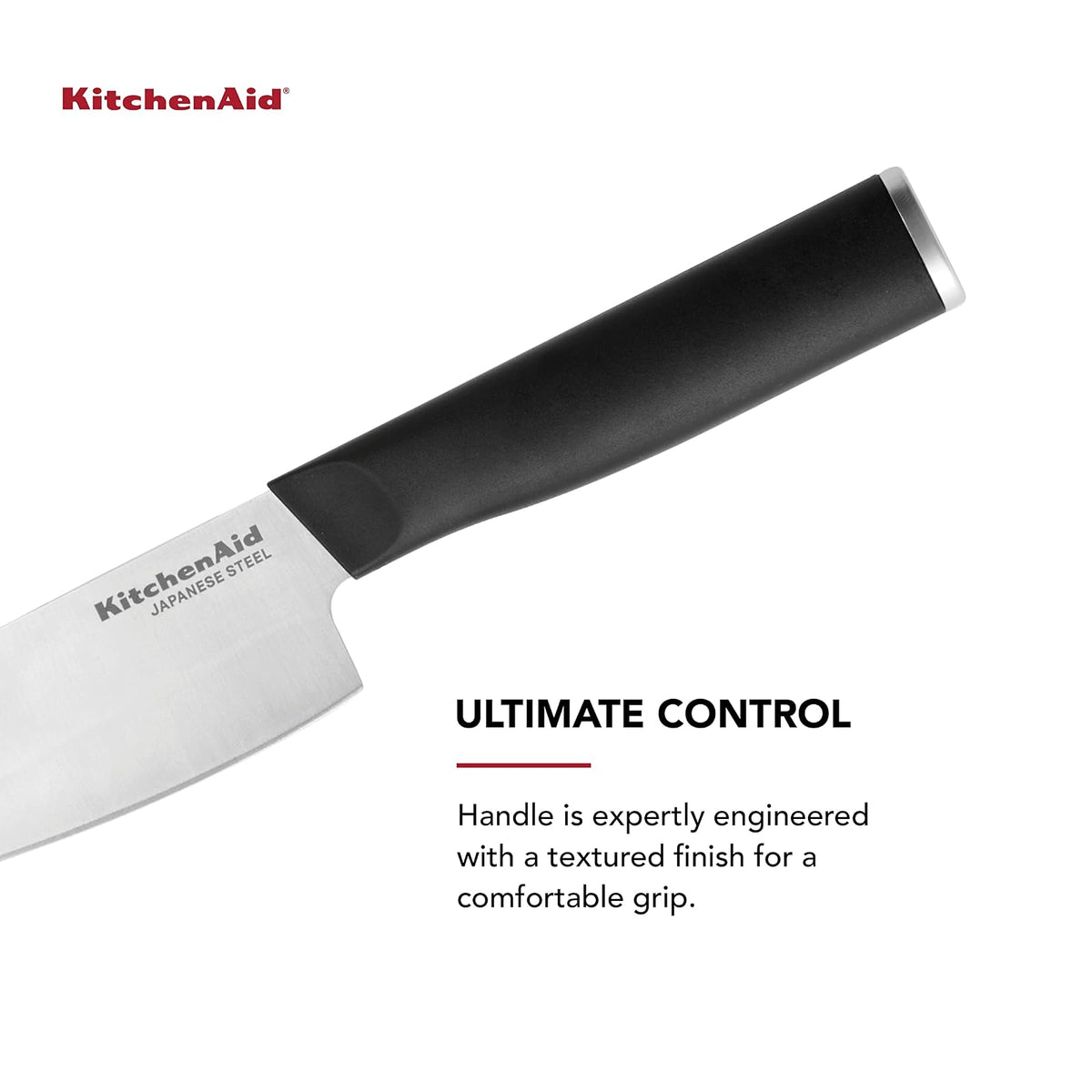 KitchenAid Cuchillo de chef clásico con cubierta de hoja de ajuste personalizado, 6 pulgadas, cuchillo de cocina afilado, hoja de acero inoxidable japonés de alto carbono, color negro