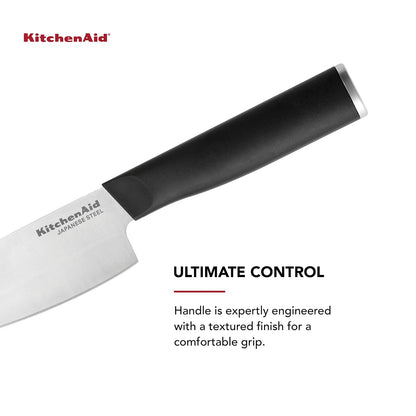 KitchenAid Cuchillo de chef clásico con cubierta de hoja de ajuste personalizado, 6 pulgadas, cuchillo de cocina afilado, hoja de acero inoxidable japonés de alto carbono, color negro