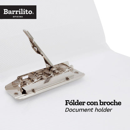 Barrilito Fólder Plástico Carta c/Broche Metálico. 12 pzas. QCP338