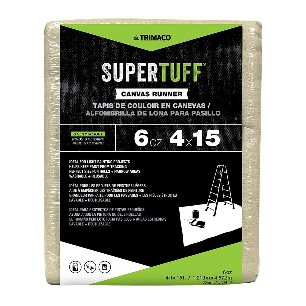 Trimaco 56708 SuperTuff - Paño de lona de peso utilitario (170 g, 1,2 x 4,5 m), color beige