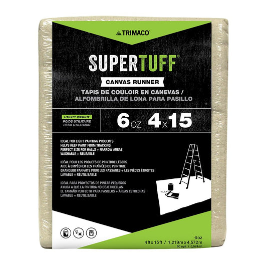 Trimaco 56708 SuperTuff - Paño de lona de peso utilitario (170 g, 1,2 x 4,5 m), color beige