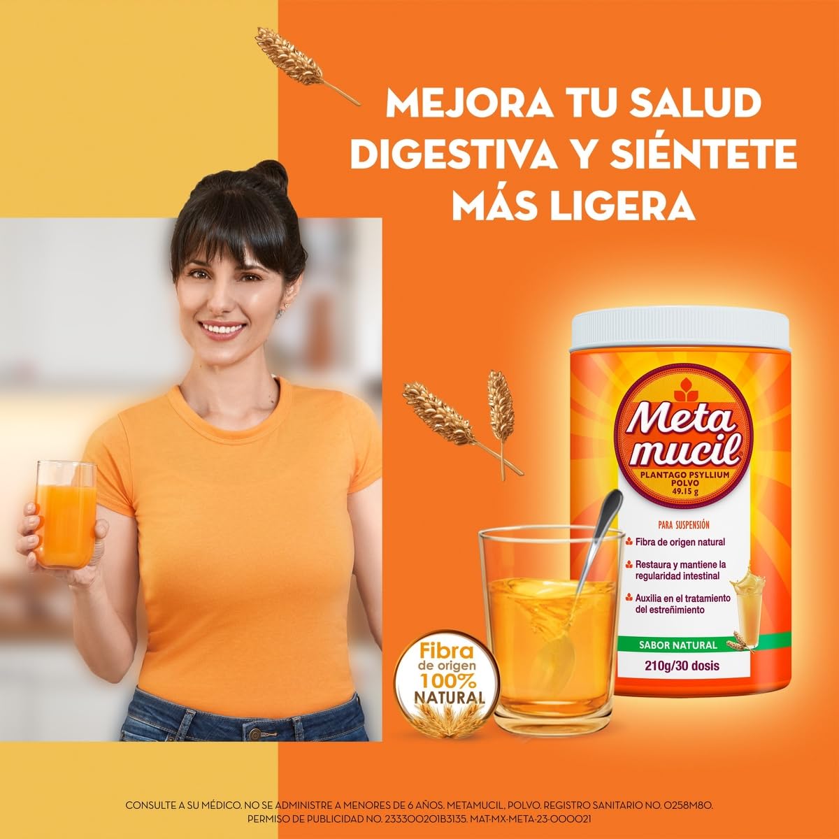 Metamucil Fibra Sabor Natural tarro de 504g 72 dosis